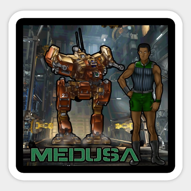 Medusa and his LCT-1V Locust scout mech Sticker by Oswald's Oddities